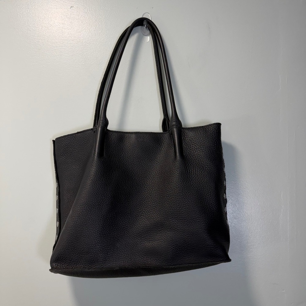 Hammitt Oliver Zip Tote Black Pebbled Leather Studded Bag Silver Rivet Handbag